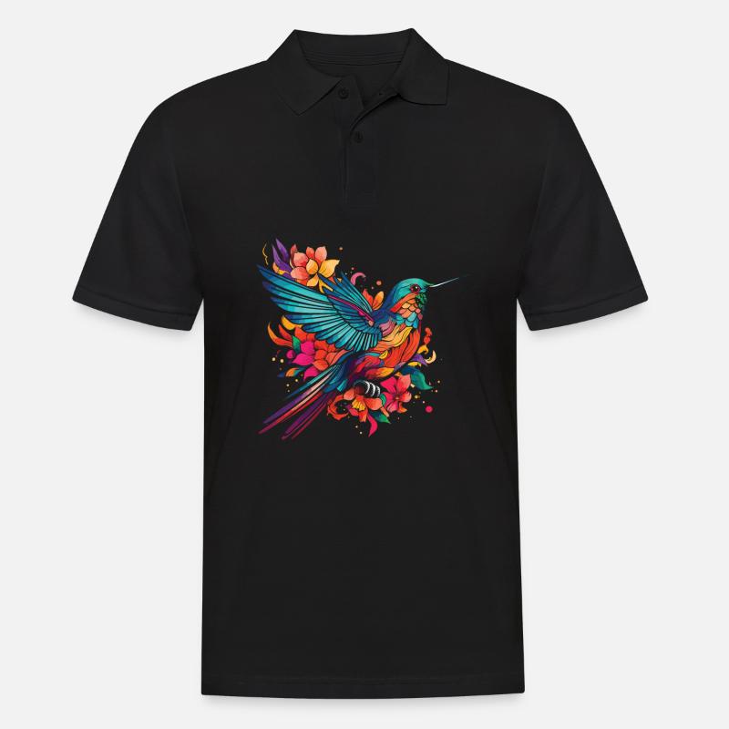 Colibri, Fleurs, Oiseau De Fleur - Polo Homme - noir