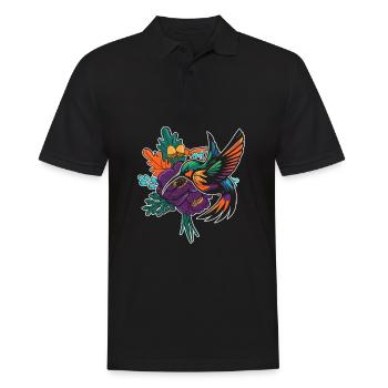 Colibri Fleur Oiseau - Polo Homme - noir - Devant - Kai (181cm)