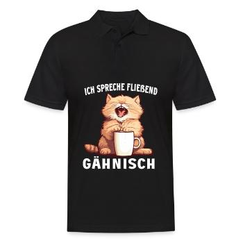 Lustig Katze Kaffee Kaffeeliebhaber Katzen Spruch - Männer Poloshirt - Schwarz - Vorne - Kai (181cm)