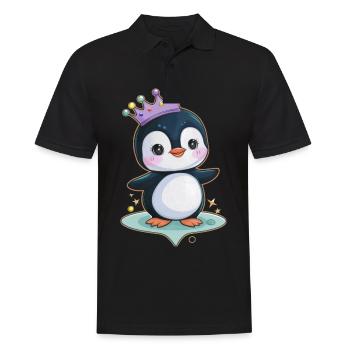 Süßer Cartoon Kawaii Pinguin mit süßer Krone - Männer Poloshirt - Schwarz - Vorne - Kai (181cm)