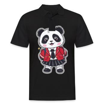 Panda kawaii vêtu d’un uniforme scolaire traditionnel - Polo Homme - noir - Devant - Kai (181cm)