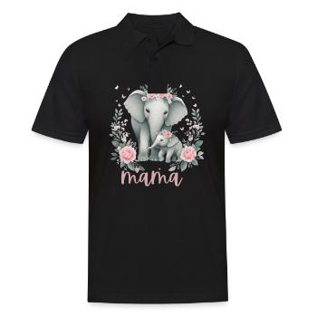 Mama Heart Floral Wreath Elephant Baby Shower - Männer Poloshirt - Schwarz - Vorne - Kai (181cm)