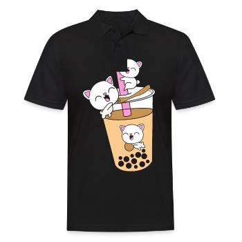 Boba Tea Bubble Tea Cat Kittens - Men's Polo Shirt - black - Front - Kai (181cm)
