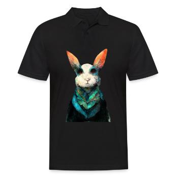Peinture aquarelle de lapin #rabbit - Polo Homme - noir - Devant - Kai (181cm)