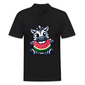 Cute Zebra Cartoon Watermelon Summer Fruit - Men's Polo Shirt - black - Front - Kai (181cm)