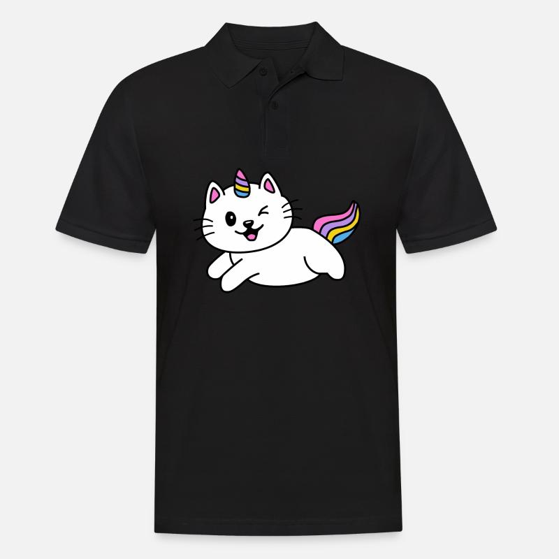 Katze Einhorn Niedlich - Männer Poloshirt - Schwarz