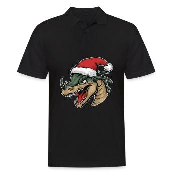 Dragon avec chapeau de Père Noël : Clôture de flammes festives - Polo Homme - noir - Devant - Kai (181cm)