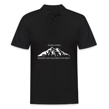 Klassische Berglandschaft: Jeder Gipfel beginnt - Männer Poloshirt - Schwarz - Vorne - Kai (181cm)