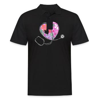 Stéthoscope de soins de santé - Flower Love Heart 3 - Polo Homme - noir - Devant - Kai (181cm)