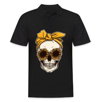 Sunflower skull skeleton neckerchief Halloween - Men's Polo Shirt - black - Front - Kai (181cm)