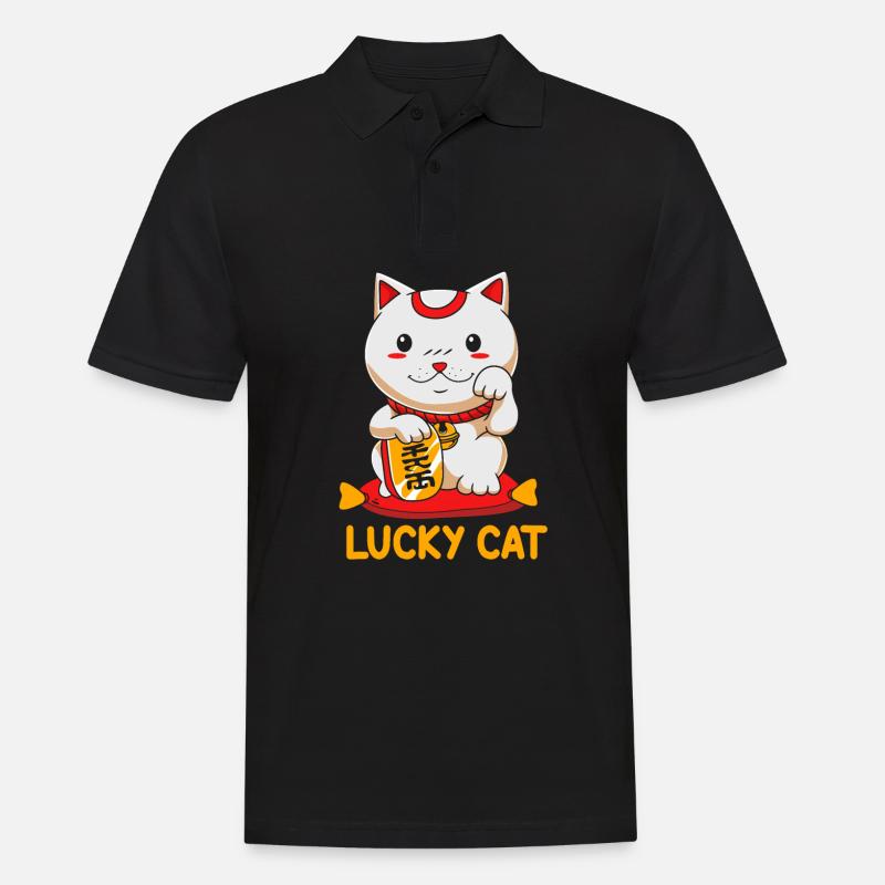 Maneki Neko Japan Glücksbringer - Männer Poloshirt - Schwarz