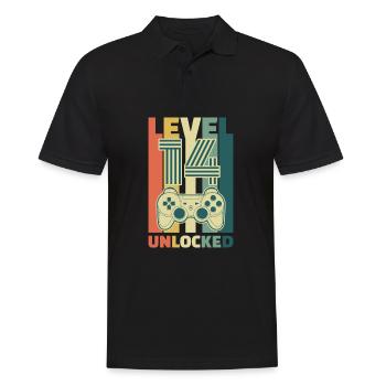 Level 14 Unlocked 14. Geburtstag Gaming Geschenk - Männer Poloshirt - Schwarz - Vorne - Kai (181cm)