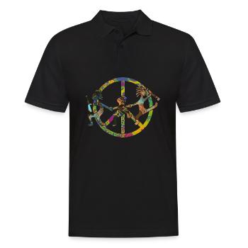 Kokopelli Family in Peace Sign Design 2 - Männer Poloshirt - Schwarz - Vorne - Kai (181cm)