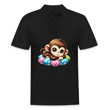 Cute Monkey Easter Eggs Easter Chilling Cartoon - Men's Polo Shirt - black - Front - Kai (181cm)