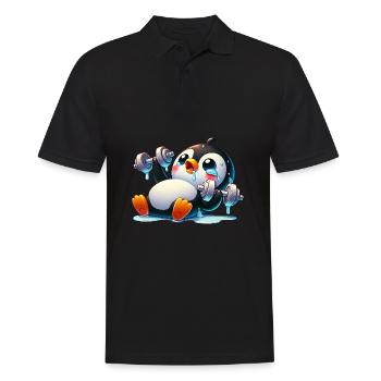 Funny Penguin with Dumbbell Fitness Cartoon - Men's Polo Shirt - black - Front - Kai (181cm)