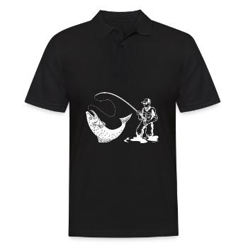 Silhouette de pêcheur avec canne à pêche et truite - Polo Homme - noir - Devant - Kai (181cm)