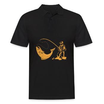 Silhouette de pêcheur avec canne à pêche et truite - Polo Homme - noir - Devant - Kai (181cm)