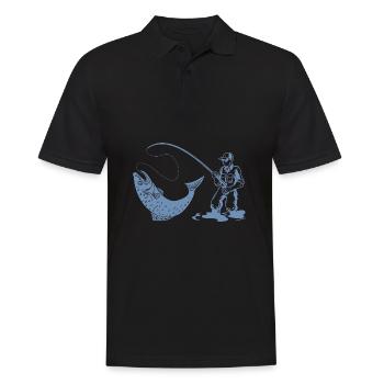 Silhouette de pêcheur avec canne à pêche et truite - Polo Homme - noir - Devant - Kai (181cm)