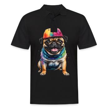 Carlin Snapback Cap Chien Coloré Drôle Design Imprimer - Polo Homme - noir - Devant - Kai (181cm)