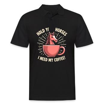 Pferde halt - Kaffee notwendig - Männer Poloshirt - Schwarz - Vorne - Kai (181cm)