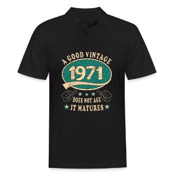 52e anniversaire 1971 52 Bon millésime - Polo Homme - noir - Devant - Kai (181cm)