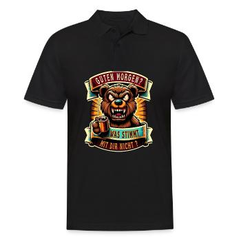 Guten Morgen Teddybär Morgenmuffel Lustiger Spruch - Männer Poloshirt - Schwarz - Vorne - Kai (181cm)