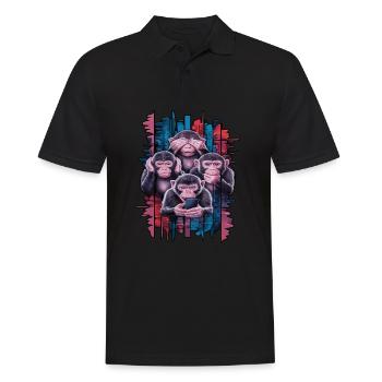 Weise Affen Mit Handy Lustiges Multi Media Design - Männer Poloshirt - Schwarz - Vorne - Kai (181cm)