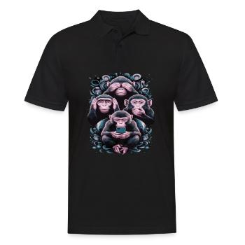 Weise Affen Mit Handy Lustiges Multi Media Design - Männer Poloshirt - Schwarz - Vorne - Kai (181cm)