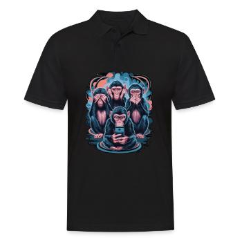 Weise Affen Mit Handy Lustiges Multi Media Design - Männer Poloshirt - Schwarz - Vorne - Kai (181cm)