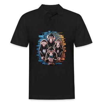 Weise Affen Mit Handy Lustiges Multi Media Design - Männer Poloshirt - Schwarz - Vorne - Kai (181cm)