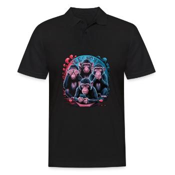 Weise Affen Mit Handy Lustiges Multi Media Design - Männer Poloshirt - Schwarz - Vorne - Kai (181cm)