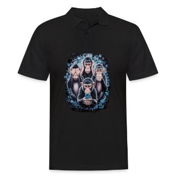 Weise Affen Mit Handy Lustiges Multi Media Design - Männer Poloshirt - Schwarz - Vorne - Kai (181cm)