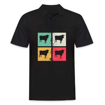 Kuh Tier Bauer Muh Retro Bauernhof Geschenk - Männer Poloshirt - Schwarz - Vorne - Kai (181cm)
