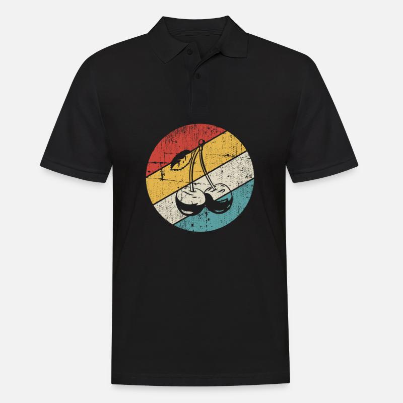 Cherry Retro Fruit Fruit Round - Men's Polo Shirt - black