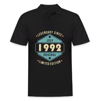 Juillet 1992 Vintage Retro Anniversaire - Polo Homme - noir - Devant - Kai (181cm)