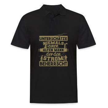Unterschätze niemals einen ALTEN MANN der Strom - Männer Poloshirt - Schwarz - Vorne - Kai (181cm)