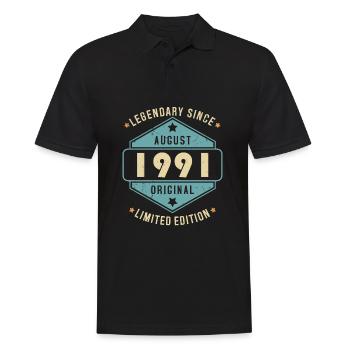 Août 1991 Vintage Retro Anniversaire - Polo Homme - noir - Devant - Kai (181cm)