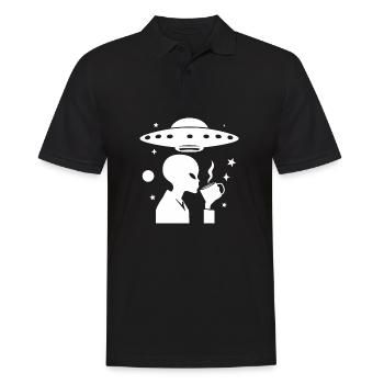 Alien Silhouette with Coffee & UFO - Men's Polo Shirt - black - Front - Kai (181cm)