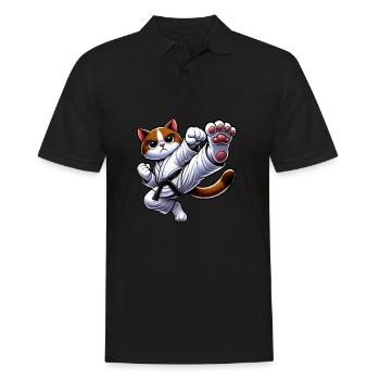 Chat de dessin animé combattant d’arts martiaux - Polo Homme - noir - Devant - Kai (181cm)
