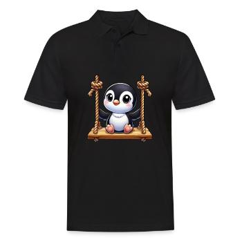 pingouin mignon sur balançoire dessin animé aire de jeux - Polo Homme - noir - Devant - Kai (181cm)