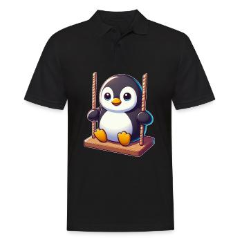 Cute Penguin on Swing Playground Cartoon - Men's Polo Shirt - black - Front - Kai (181cm)