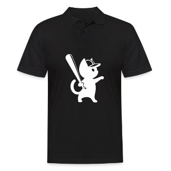 Minimalistische Katzen-Baseballspieler Silhouette - Männer Poloshirt - Schwarz - Vorne - Kai (181cm)