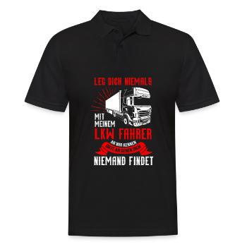 Leg dich niemals mit einem LKW Fahrer an - Männer Poloshirt - Schwarz - Vorne - Kai (181cm)