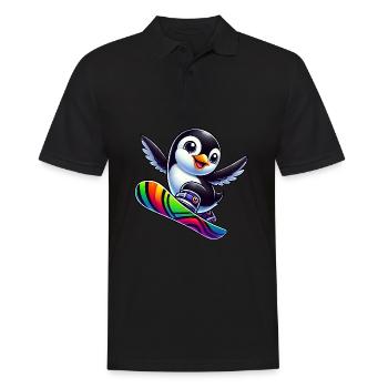 Süßer Pinguin Snowboard Comic Winterspaß - Männer Poloshirt - Schwarz - Vorne - Kai (181cm)