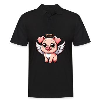 Mignon porcelet ange avec des ailes dessin animé - Polo Homme - noir - Devant - Kai (181cm)