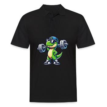 Cute Cartoon Trex Dinosaur Barbell Workout - Männer Poloshirt - Schwarz - Vorne - Kai (181cm)