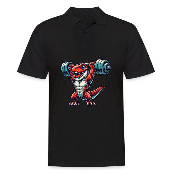 Dino Trex Training Hantel Lustig Starke Fitness - Männer Poloshirt - Schwarz - Vorne - Kai (181cm)