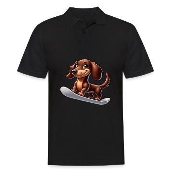 Dackel auf Snowboard Comic Wintersport - Männer Poloshirt - Schwarz - Vorne - Kai (181cm)