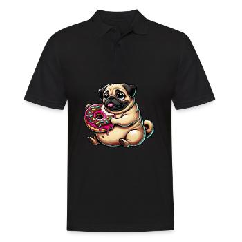 Süßer Mops Donut Cartoon Hund - Männer Poloshirt - Schwarz - Vorne - Kai (181cm)