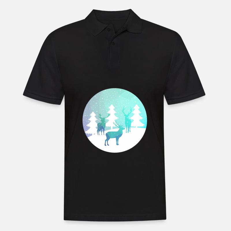 Hirsch Winter Forrest - Männer Poloshirt - Schwarz